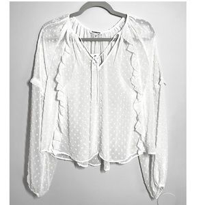 Express White Flowy Ruffled Front Sheer Blouse
